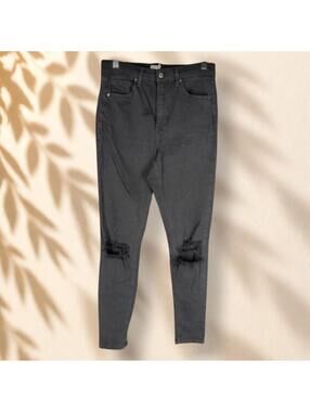 Topshop Jeans Men 30*32 Black Denim Dark Wash Mid Rise Skinny Distressed Jamie